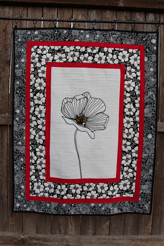 Poppy Panel Quilted Wall Hanging with red color pop