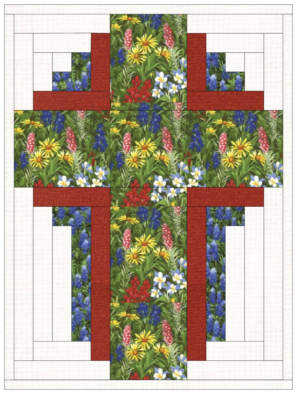 Cross mug run with wildflower and red fabric