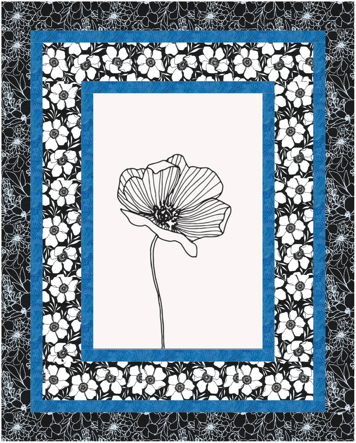 Blue Poppy Panel Surround Wall Quilt